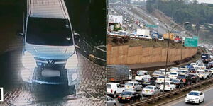 A collage of the vehicle captured by CCTV cameras at a petrol station and the Thika Road Superhighway in January 2024