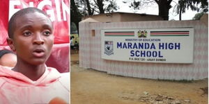 Top KCPE candidate Emmanuel Wachenje (left) and entrance to Maranda High School