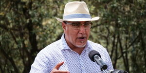 Former Tourism Cabinet Secretary Najib Balala during a visit to Maasai Mara.