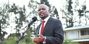 Trade CS Moses Kuria speaking in Elgeyo Marakwet on Friday June 23, 2023