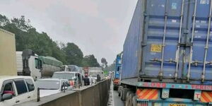 Traffic jam along the Sachang'wan-Salgaa road on April 26, 2023.