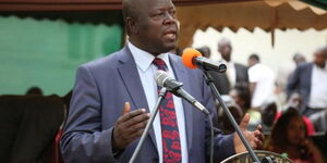 Trans Nzoia Governor Patrick Khaemba addressing a crowd.