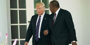 President Uhuru Kenyatta and US President Donald Trump after a meeting at the White House in Washington on August 27, 2018.