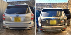 Two Subaru Foresters retrieved by DCI from 8 scammers in Nakuru and Trans Nzoia Counties on Wednesday, February 8, 2023