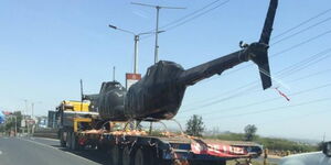 Two choppers transported behind a Haulier track along Mombasa Road in November 2018