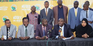 United Democratic Alliance (UDA) leadership led by Secretary-General Cleophas Malala address the media on March 8, 2023.
