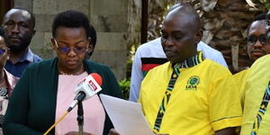UDA Secretary General, Veronica Maina and its NEB Chair, Anthony Mwaura addressing the press on February 1, 2022..jpg
