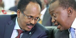 President Uhuru Kenyatta with Somalia President Mohamed Abdullahi Mohamed Farmaajo during a past forum 