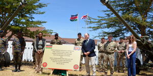 UK’s Secretary of State for Defence, Ben Wallace (front right) and his counterpart Monica Juma at the launch of the army barracks.