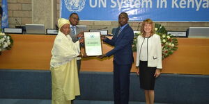 UN Kenyan Person of the Year Aaron Nanok receives his award at the UNEP headquarters in Gigiri, Nairobi on Monday, October 24, 2022.