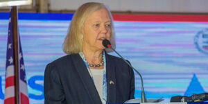 US ambassador to Kenya Meg Whitman announces the launch of more than Ksh12.9 billion investment to enhance water, sanitation and hygiene activities in Kenya on March 13, 2023.