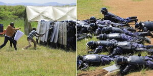 Photo collage of Uganda law enforcement officers during a drill on Monday March 27, 2023