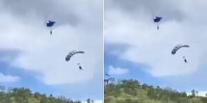 A collage image of parachuters alleged to belong to UPDF.