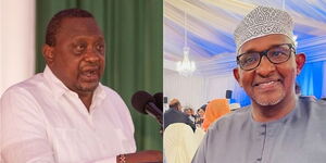 A collage of President Uhuru Kenyatta (left) at Nairobi National Park on December 16 and Garissa Town MP Aden Duale  (right) at Djibouti State House on December 15, 2021