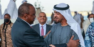 President Uhuru Kenyatta together with His Highness Sheikh Mohamed Bin Zayed Al Nahyan, the Crown Prince of Abu Dhabi in Dubai on February 15, 2022.