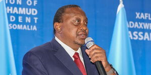 President Uhuru Kenyatta speaking during the inauguration of Somalia's president on June 9, 2022.