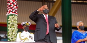 President Uhuru Kenyatta at Wang'uru stadium in Kirinyaga County on Wednesday, October 20.