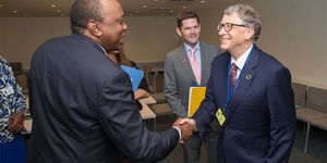 File image of President Uhuru Kenyatta with Microsoft founder Bill Gates at a past forum