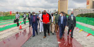 Former President Uhuru Kenyatta was accompanied by former Infrastructure CS James Macharia and former NMS DG Mohamed Badi to inspect the Expressway on December 23, 2021.