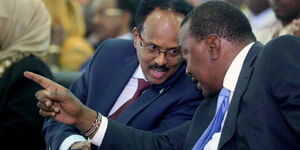 Somalia President Abdullahi Farmajo (left) with President Uhuru Kenyatta (right) at the United Nations summit in September 2019