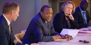 President Uhuru Kenyatta Accompanied by Ambassodor Manoah Esipisu During meeting with Scottish Business Leaders and Investors at the Johnnie Walker Princess Street On November 4, 2021