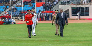President Uhuru Kenyatta bids farewell to the Kenya Defence Forces (KDF) at Ulinzi Sports Complex at Lang'ata Barracks in Nairobi on Friday, September 9, 2022