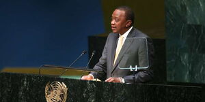 President Uhuru Kenyatta addresses the 74th United Nations General Assembly in New York on September 17, 2019.