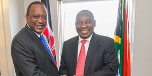 An image of President Uhuru Kenyatta and South African President Cyril Ramaphosa