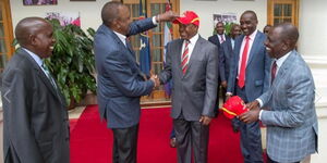 President Uhuru Kenyatta (second left) and DP William Ruto (right) welcome former Kajiado Governor David Nkedianye (second right) to Jubilee Party in 2017