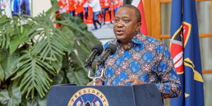 President Uhuru Kenyatta issues a statement announcing a national prayer day over the Coronavirus at the State House Nairobi, on Tuesday, March 17, 2020.