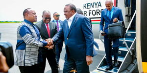 Former President Uhuru Kenyatta lands in Bunjumbura, Burundi on November 4, 2022.