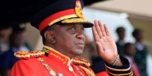 President Uhuru Kenyatta dressed in ceremonial military regalia