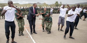 President Uhuru Kenyatta at the passing out parade for NYS recruits in Gilgil on February, 16 2018.