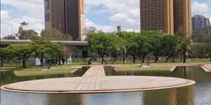 A section of Uhuru Park filled with water 