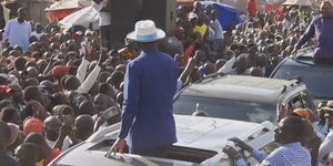 Former Prime Minister, Raila Odinga, and President (Rtd)  in their first joint rally in Luanda, Vihiga County on Saturday, February 11, 2023