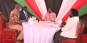 President Uhuru Kenyatta with ODM leader Raila Odinga, Leader of Majority in the National Assembly Amos Kimunya and Senate Majority Leader Samuel Poghisio and Deputy Speaker in the Senate Margaret Kamara at State House on Thursday, January 13, 2022.