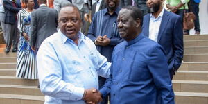 President Uhuru Kenyatta and former Prime Minister Raila Odinga during an Azimio Council meeting.