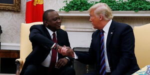 President Uhuru Kenyatta with US President Donald Trump at the White House in February 2020