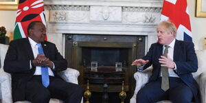 File photo of President Uhuru Kenyatta meeting outgoing UK Prime Minister Boris Johnson