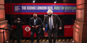 President Uhuru Kenyatta and UK Prime Minister Boris Johnson arrived at the Kelvingrove Art Gallery, Glasgow, on November 1, 2021.