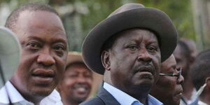 A photo collage of former President Uhuru Kenyatta and Azimio Leader Raila Odinga.