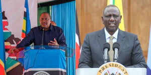 A photo collage of President Willliam Ruto and former president Uhuru Kenyatta