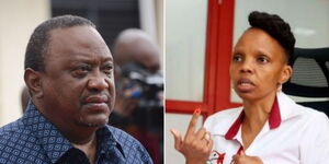 A photo collage of former President Uhuru Kenyatta (left) and KUCCPS Chief Executive Officer Agnes Mercy Wahome (right). 