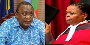 President Uhuru Kenyatta and Chief Justice Martha Koome during her swearing in on Friday, May 21.