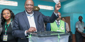 President Uhuru Kenyatta casting his vote at Mutomo Primary School in Gatundu South, Kiambu County on Tuesday August 9, 2022