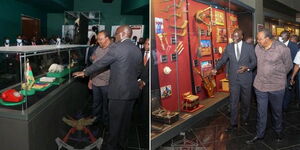 A collage image of President Uhuru Kenyatta at Uhuru Gardens Museum on July 25, 2022.