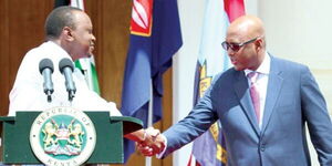 President Uhuru Kenyatta (left) with East African Community Cabinet Secretary Adan Mohamed  at State House in 2017