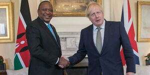 A file image of President Uhuru Kenyatta (left) and British Prime Minister Borris Johnson.