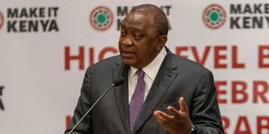 President Uhuru Kenyatta during a meeting with representatives of the Gulf Cooperation Council (GCC) in Dubai, United Arab Emirates (UAE) on February 15, 2022.