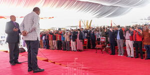 President Uhuru Kenyatta bows for prayers at Sagana State Lodge on Wednesday, February 23, 2022